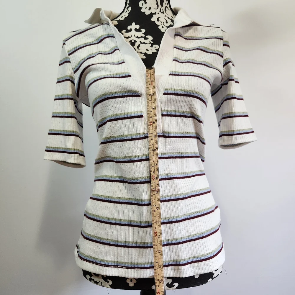 Free People White,Pistachio green,light blue and maroon striped V-neck Shirt - Picture 5 of 5